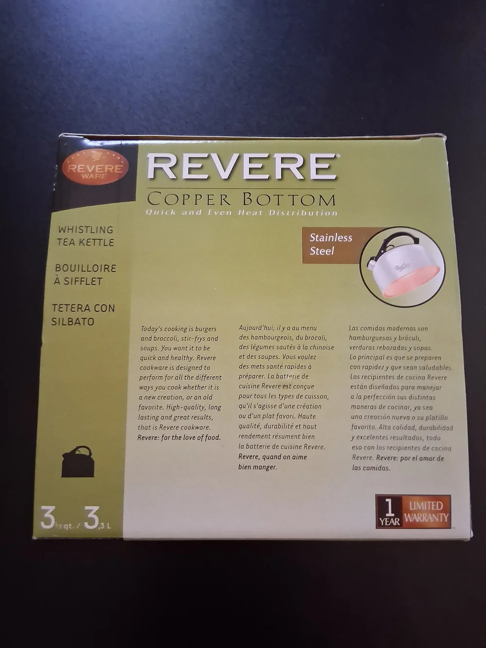 Vintage Revere Ware Copper Bottom Whistling Tea Kettle 3.5 Qt Model 352701